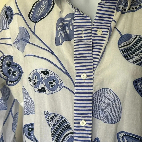 Gretchen Scott blue and white button shirt tunic cotton 3/4 sleeve Size XS - Picture 4 of 9